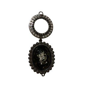 Vintage Art Deco Black Stone Pendant Necklace Silver & Gold Dust